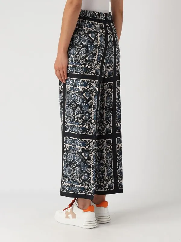 Pantalone donna S Max Mara Patty in seta Navy-Sand