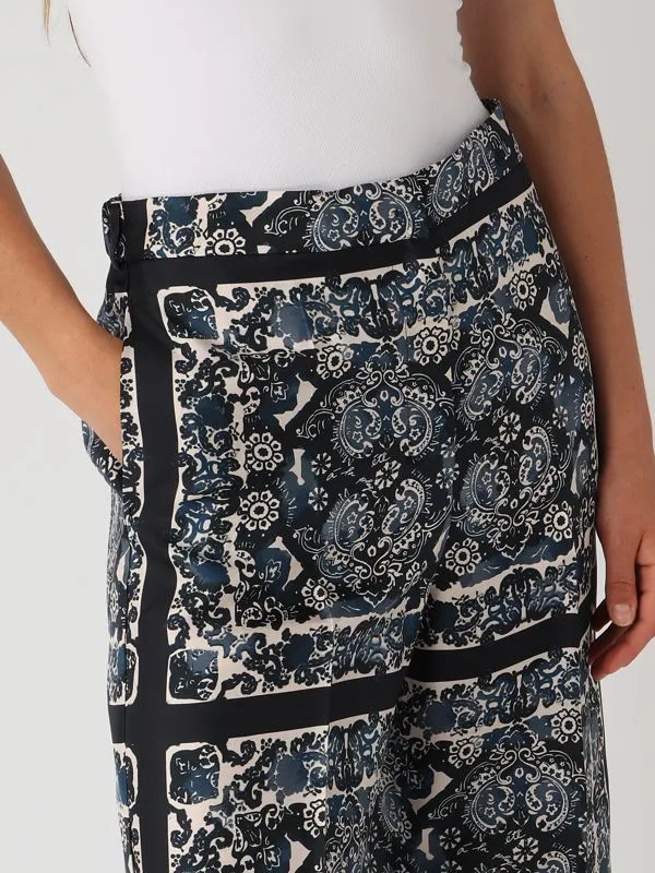 Pantalone donna S Max Mara Patty in seta Navy-Sand