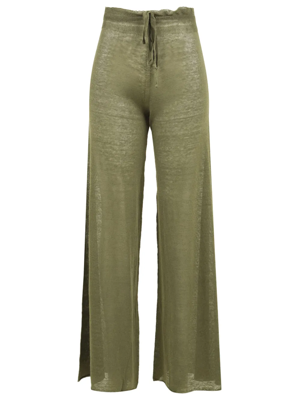 Pantalone Donna verde trasparente a vita alta