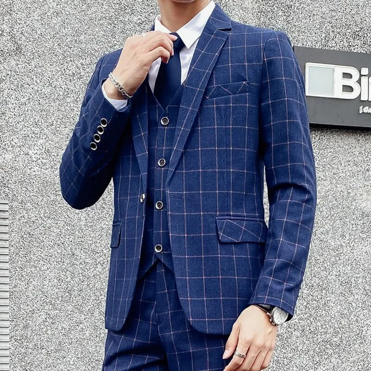 Pantaloni da lavoro da uomo Moda casual Pantaloni monopetto / Giacca scozzese da uomo Blazer Gilet Pantaloni Set da 3 pezzi / Pl