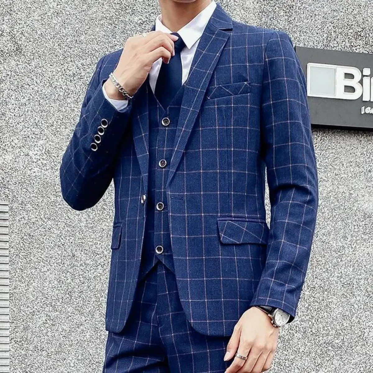 Pantaloni da lavoro da uomo Moda casual Pantaloni monopetto / Giacca scozzese da uomo Blazer Gilet Pantaloni Set da 3 pezzi / Pl