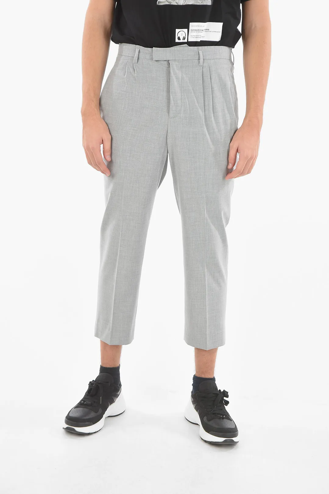 Pantaloni in Cotone Tech a Due Pinces a Vita Bassa