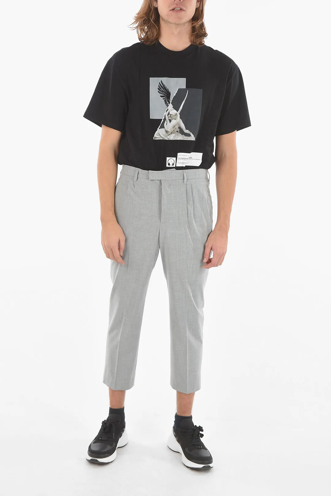 Pantaloni in Cotone Tech a Due Pinces a Vita Bassa