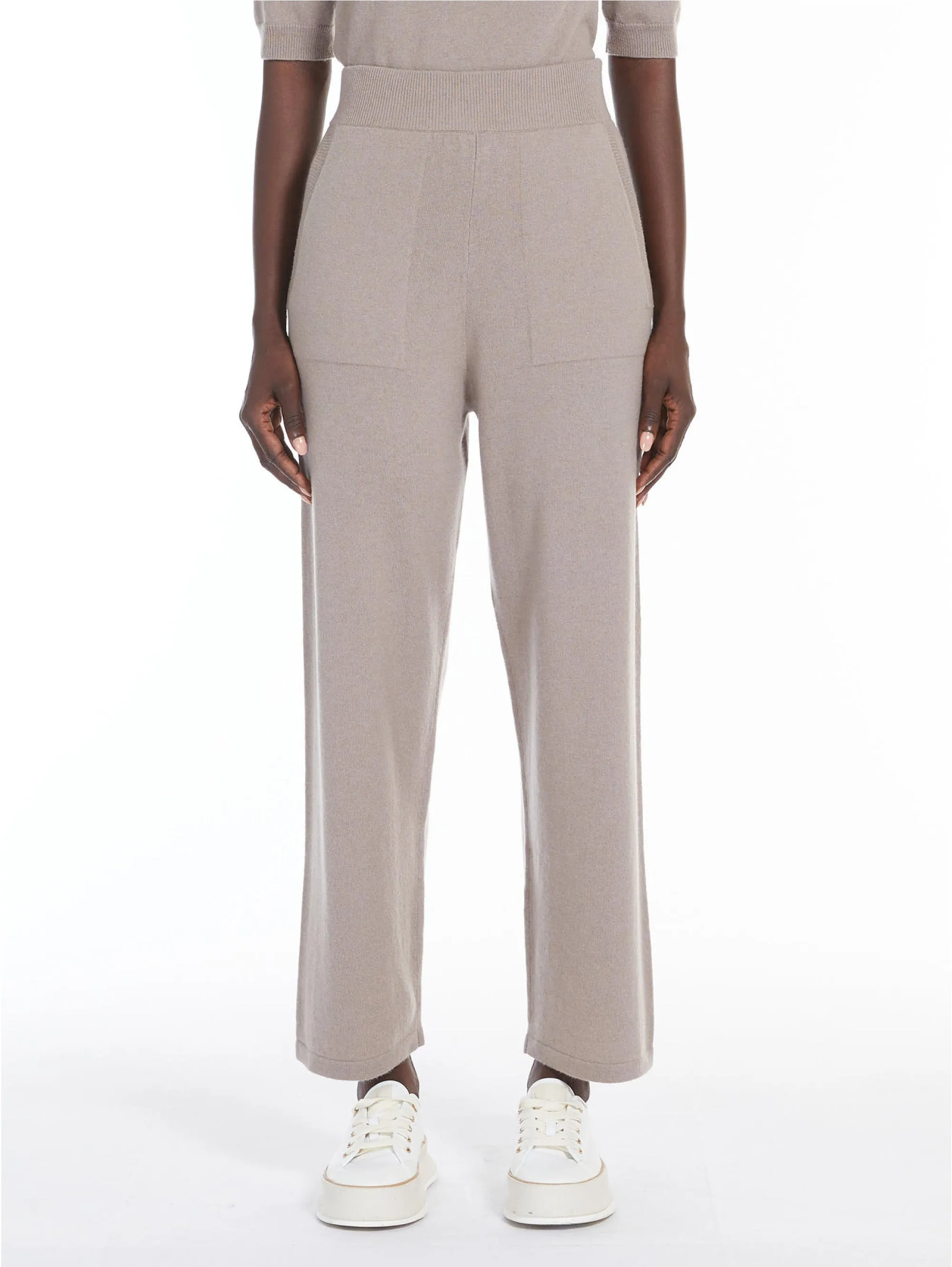 Pantaloni in Filato di Lana e Cachemire Tortora
