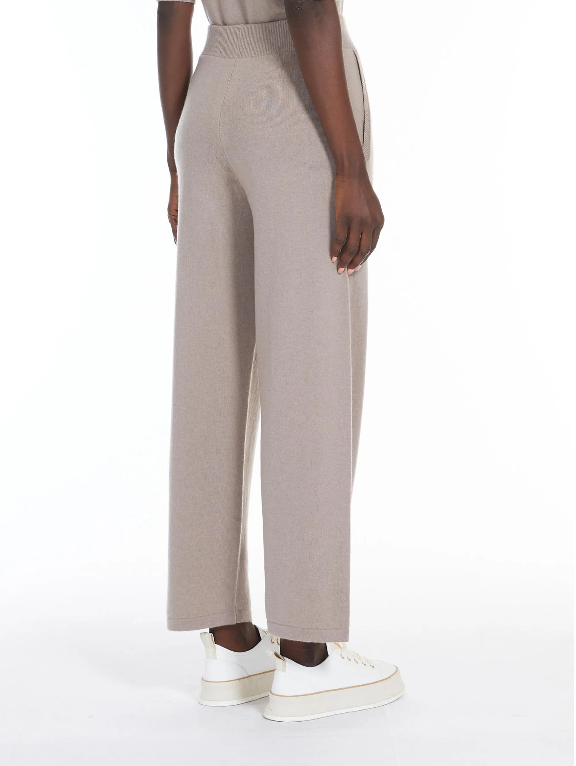 Pantaloni in Filato di Lana e Cachemire Tortora