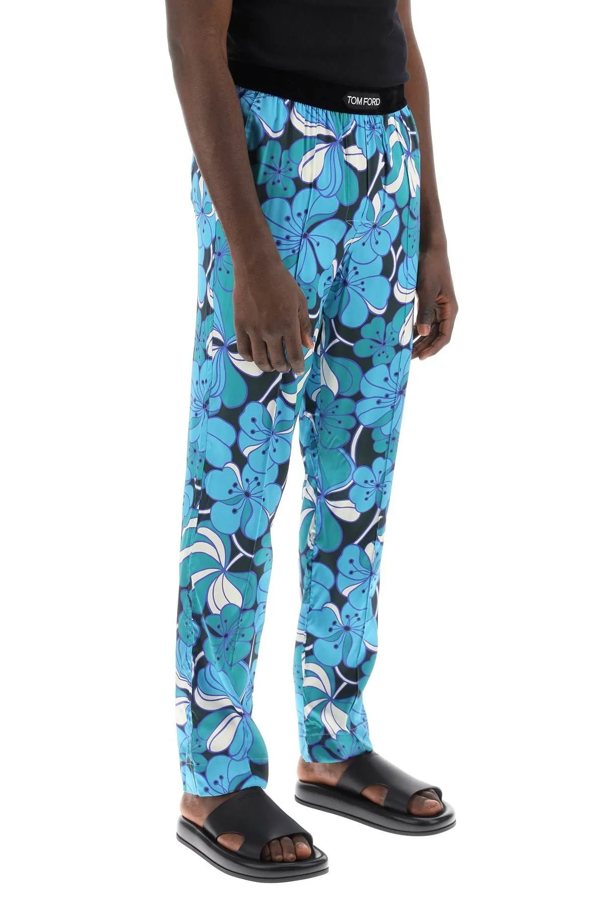 Pantaloni pigiama in seta floreale