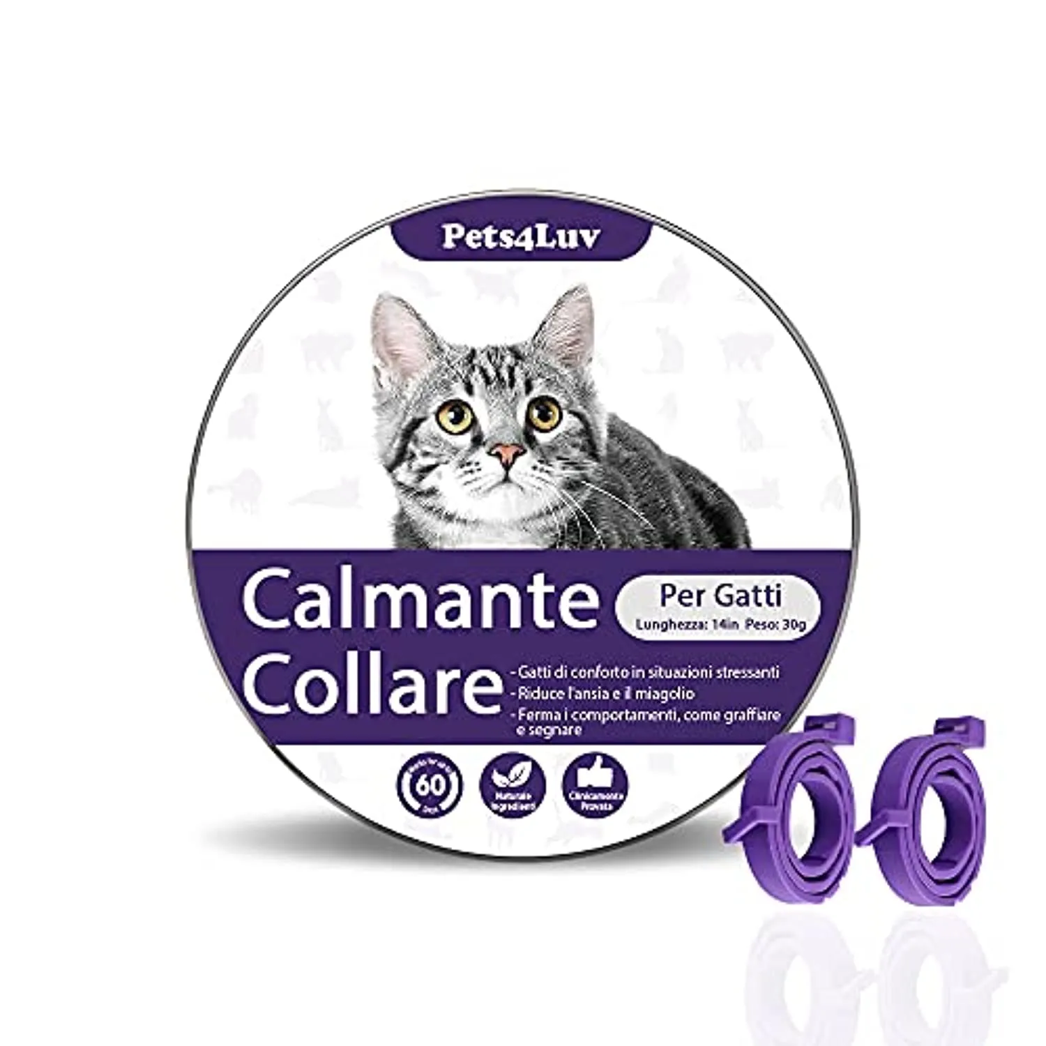 Pets4Luv Collare calmante per Gatti - Collari calmanti ai feromoni, Anti ansia per Gatti di Taglia Piccola, Media e Grande - Reg