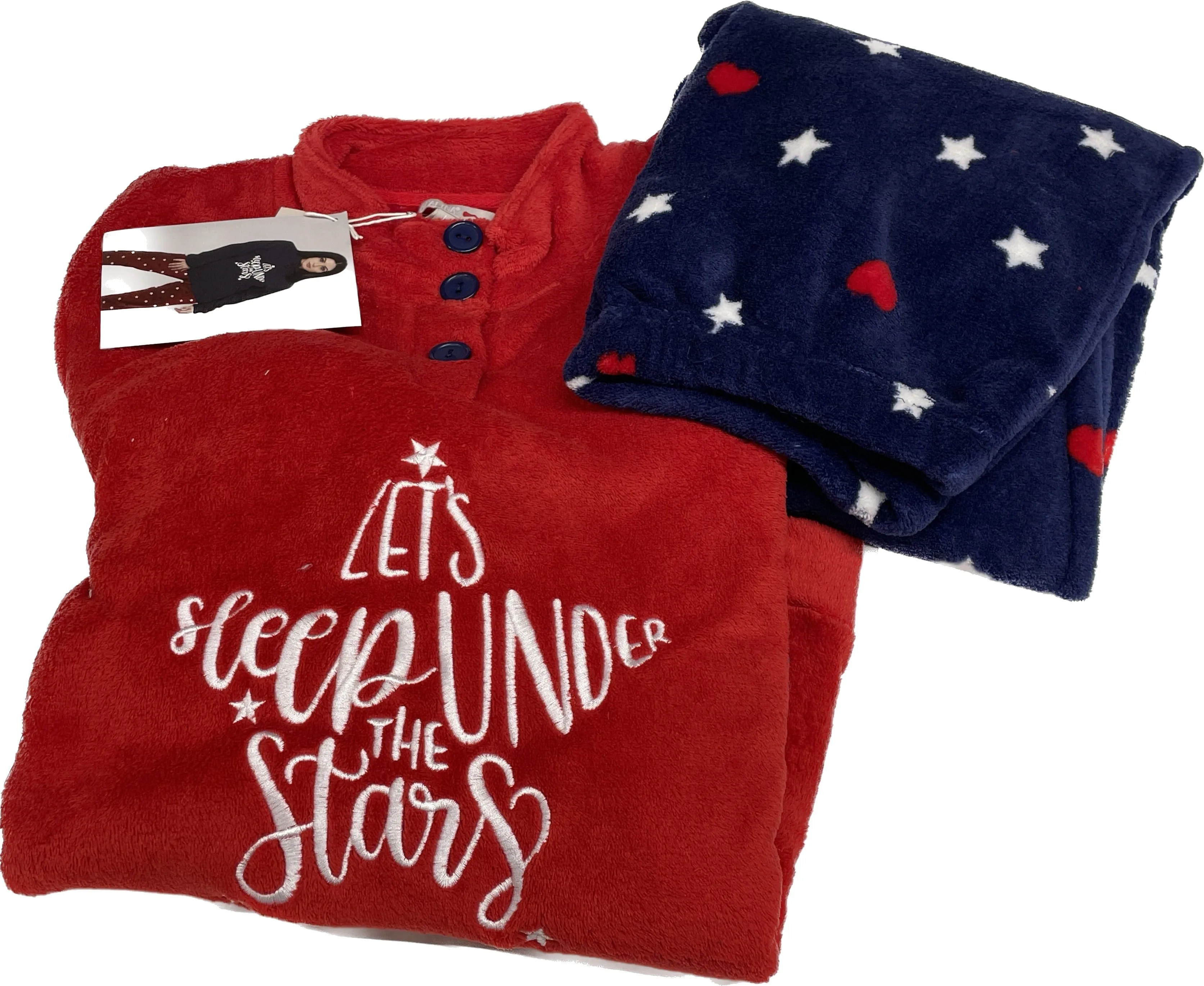 Pigiama rosso e blu coral fleece fine serie