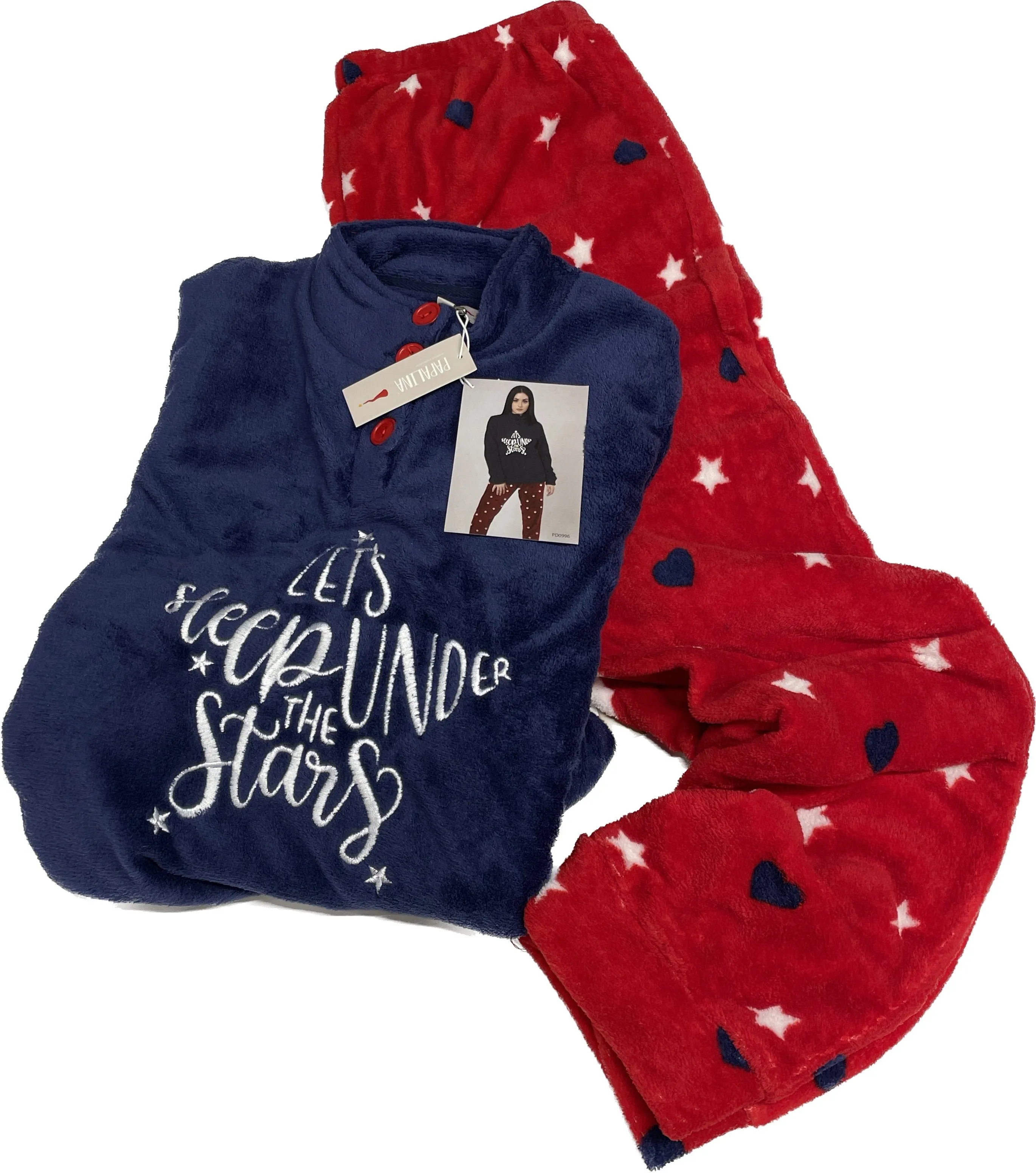 Pigiama rosso e blu coral fleece fine serie