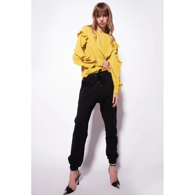PINKO blusa BELINDA in seta jacquard con logo SENAPE