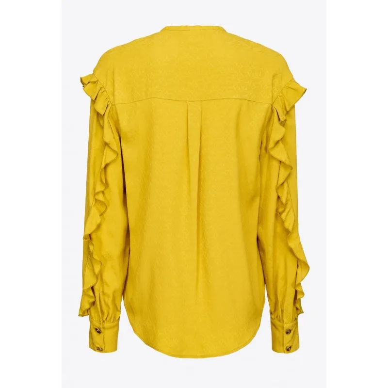 PINKO blusa BELINDA in seta jacquard con logo SENAPE