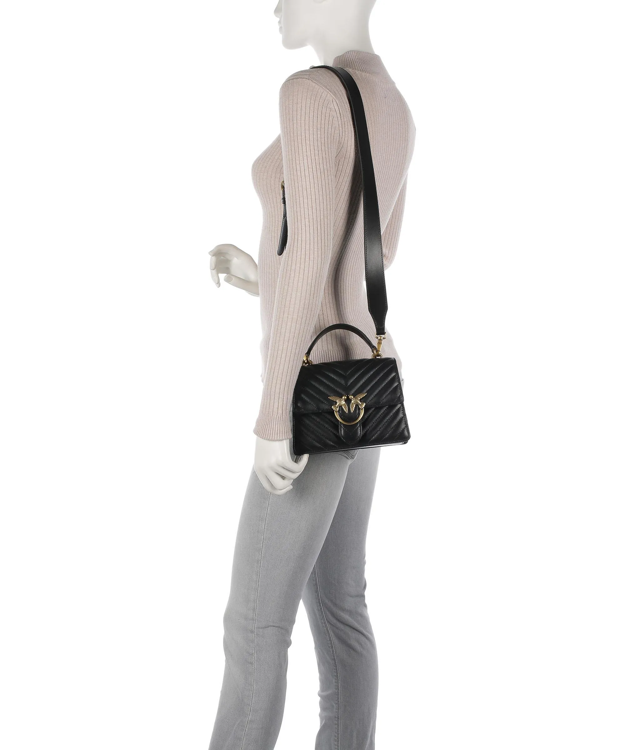  Pinko Love One Mini Borsa a tracolla pelle di pecora nero  