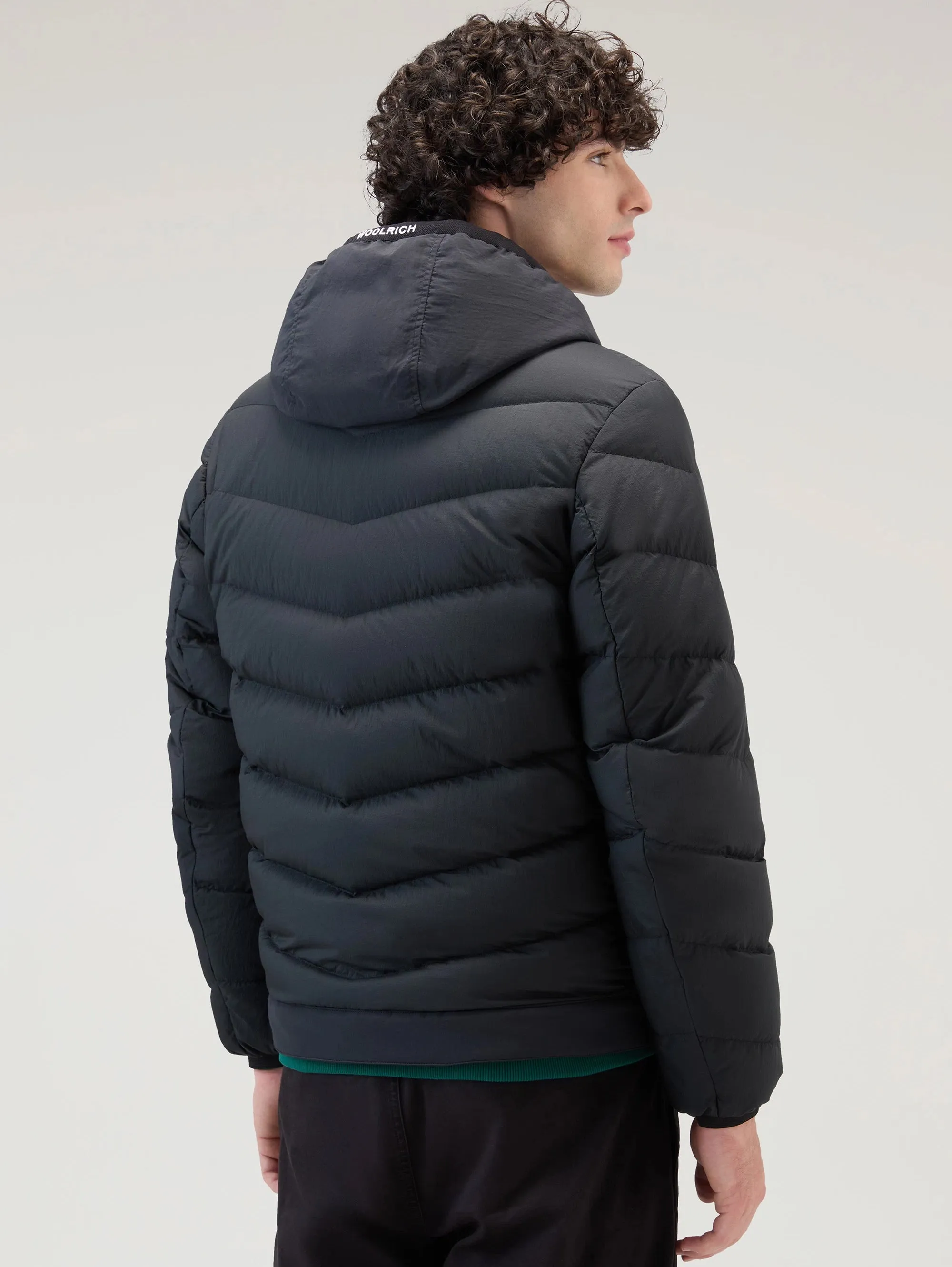 Piumino Corto in Nylon Crinkle Nero