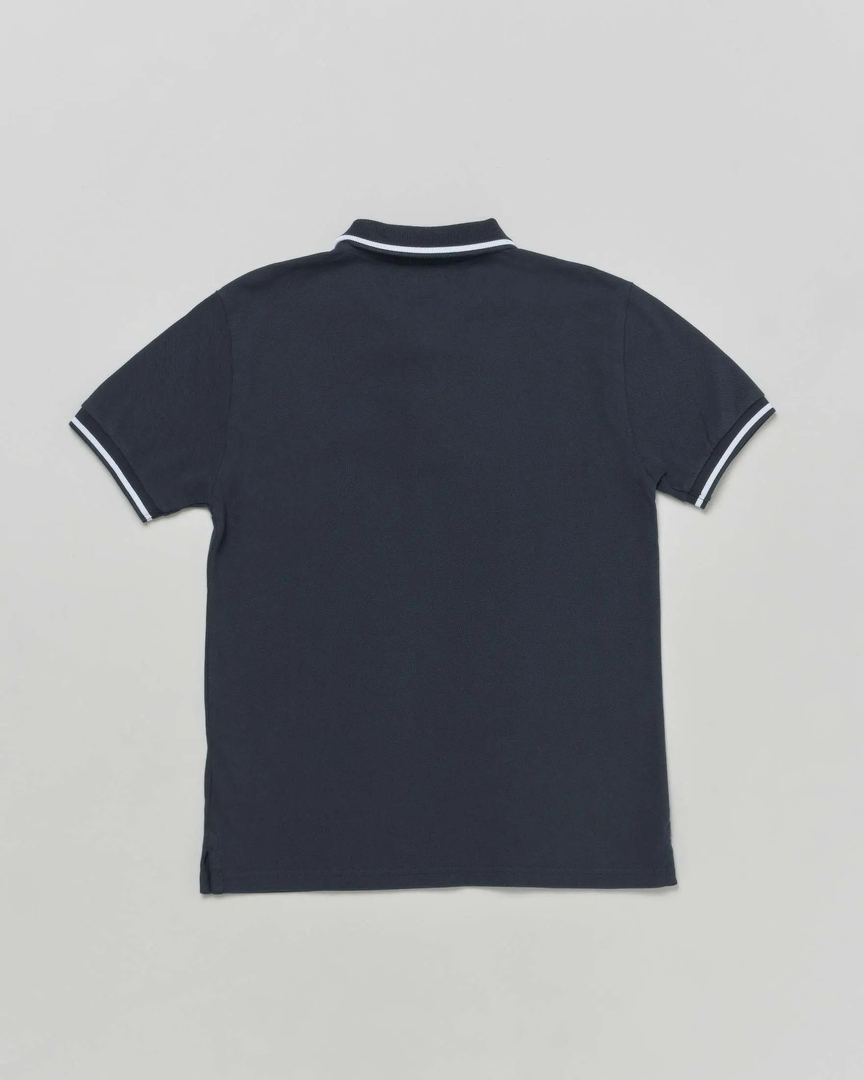 Polo blu in piquet di cotone stretch a maniche corte con bordino bianco 10-16 anni