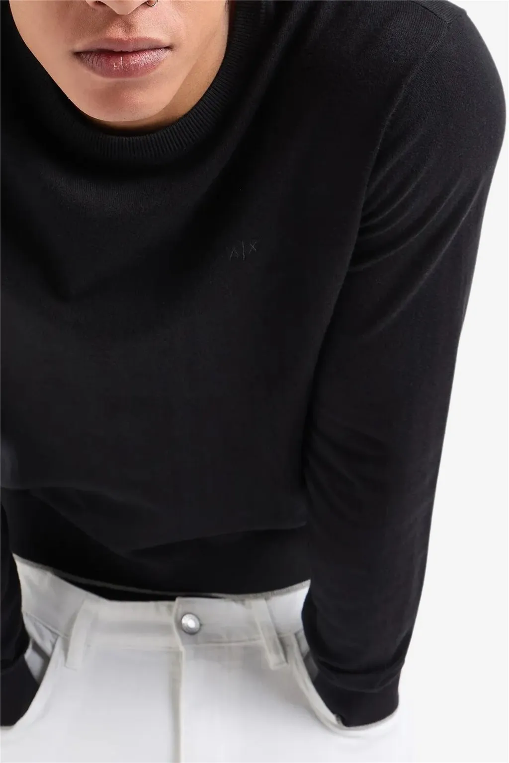 PULLOVER NERO DA UOMO ARMANI EXCHANGE IN FILATO MORBIDO 8NZM6A