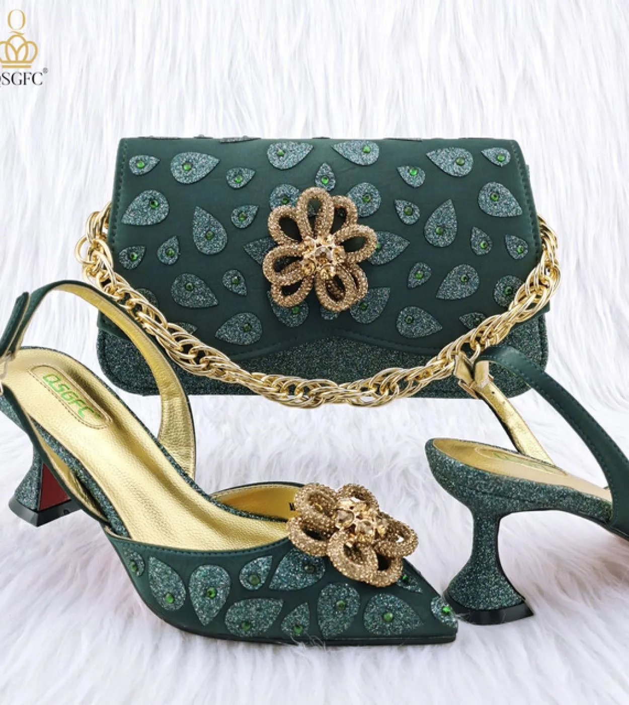 Qsgfc 2023 Borsa a mano da donna in stile classico abbinata a tacchi alti Set di scarpe e borsa per la festa nuziale africana