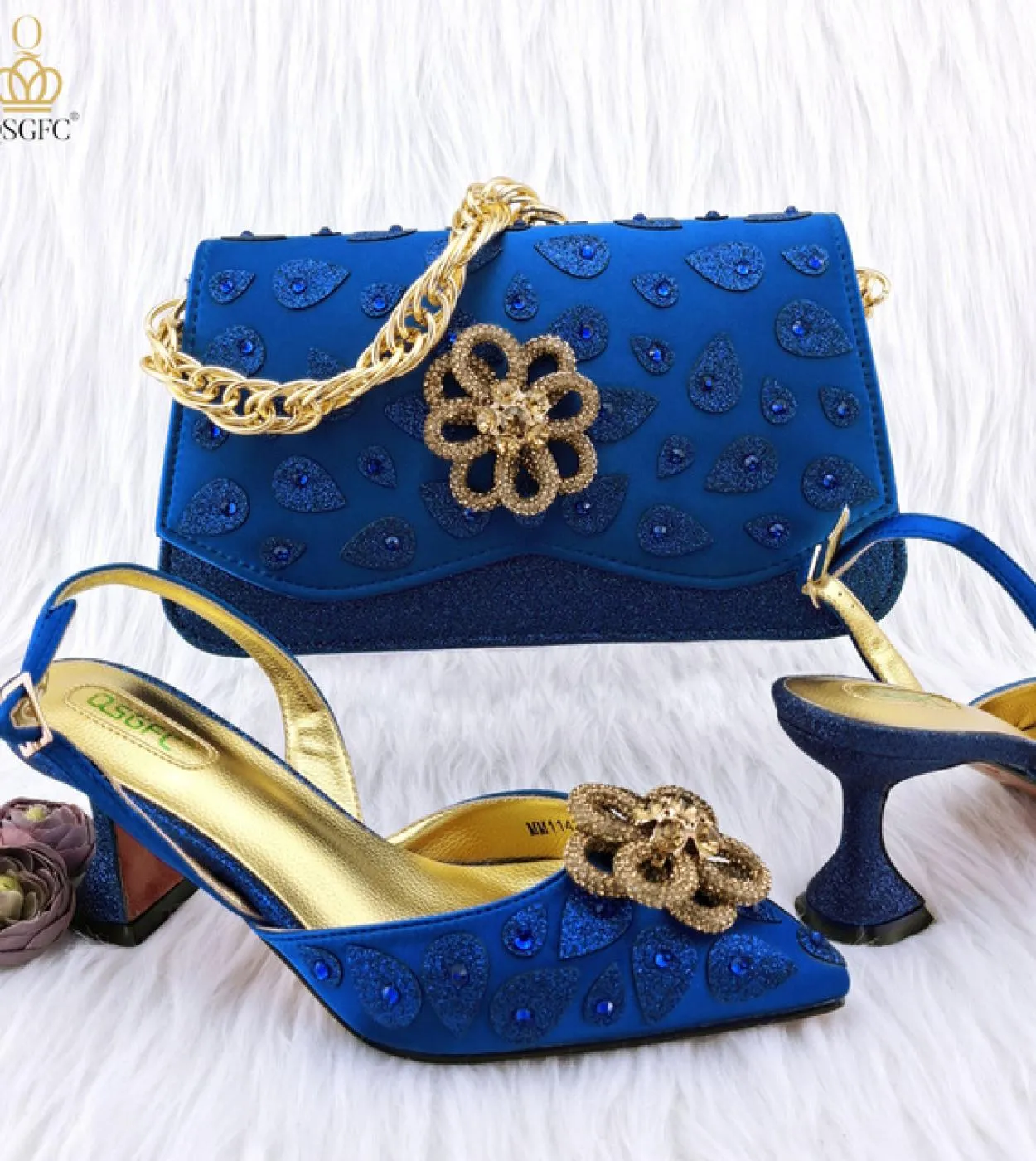 Qsgfc 2023 Borsa a mano da donna in stile classico abbinata a tacchi alti Set di scarpe e borsa per la festa nuziale africana