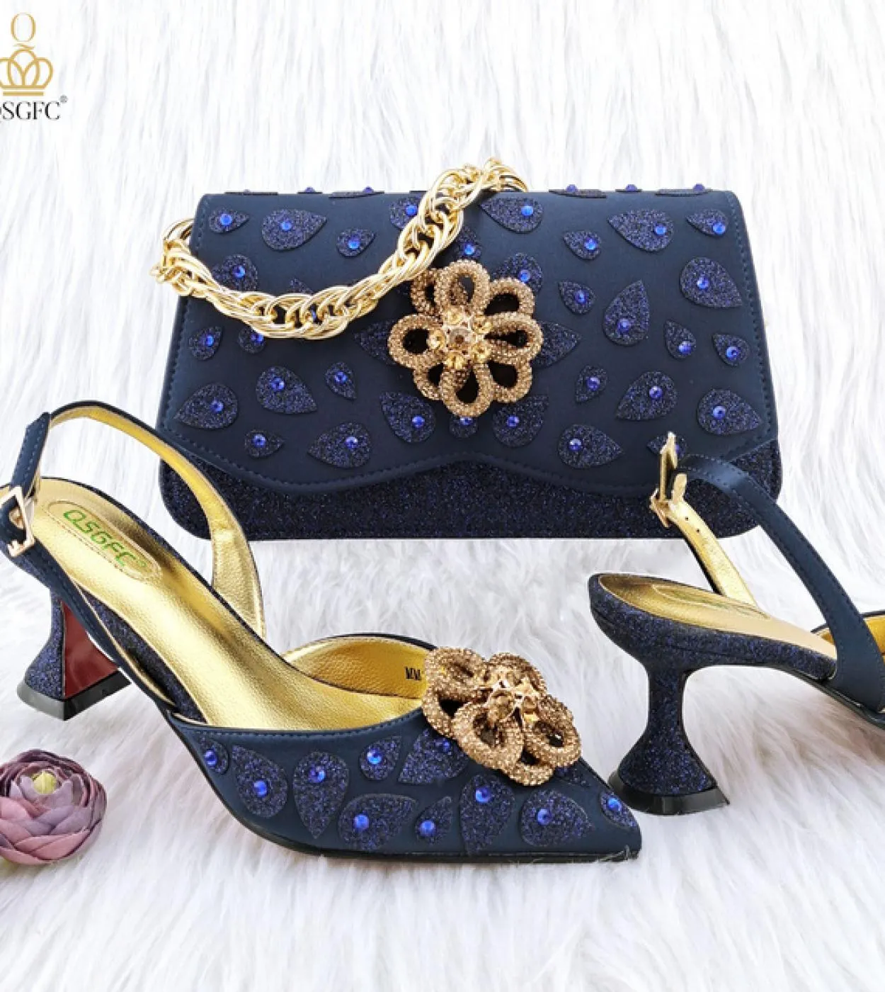 Qsgfc 2023 Borsa a mano da donna in stile classico abbinata a tacchi alti Set di scarpe e borsa per la festa nuziale africana