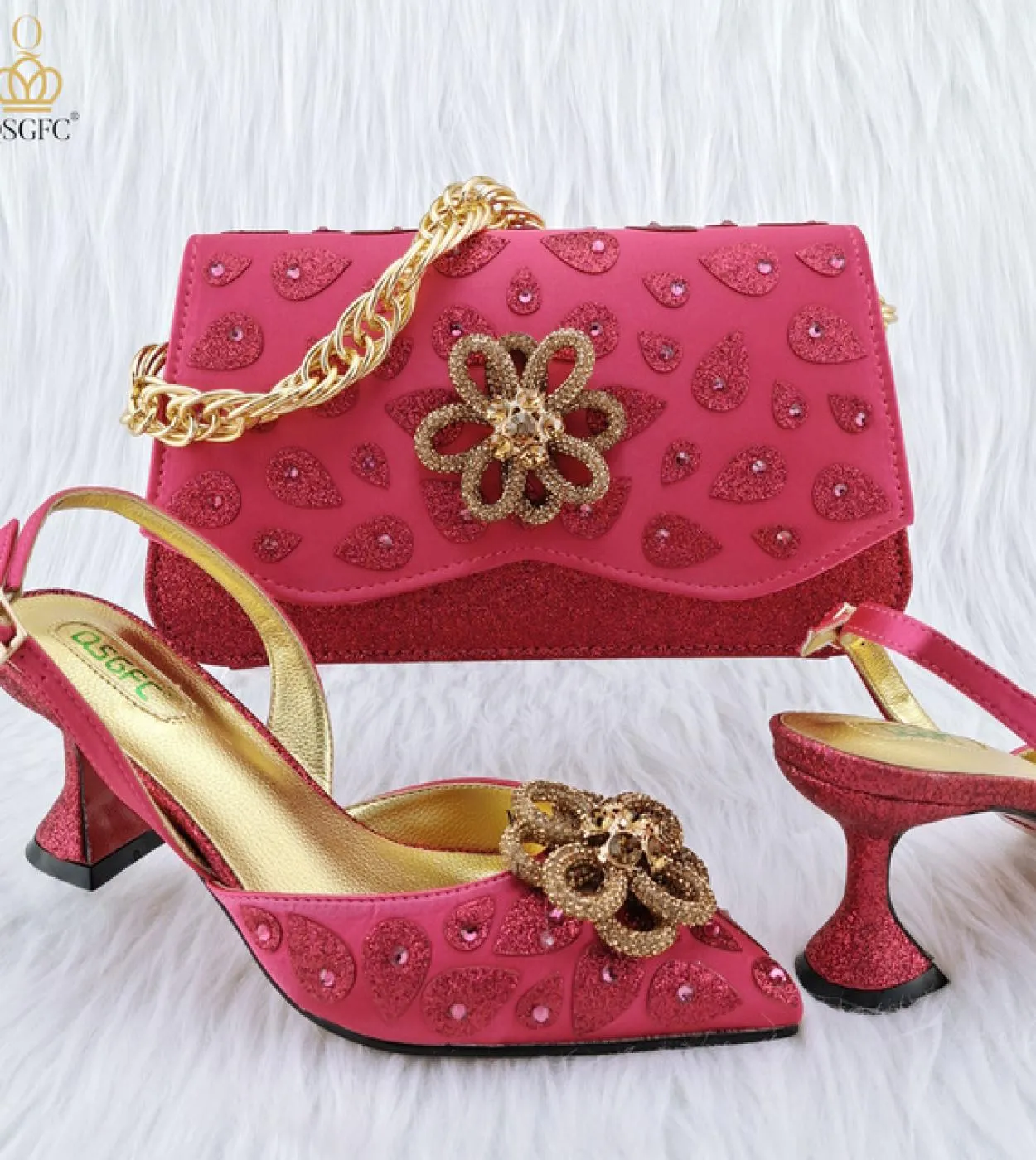 Qsgfc 2023 Borsa a mano da donna in stile classico abbinata a tacchi alti Set di scarpe e borsa per la festa nuziale africana