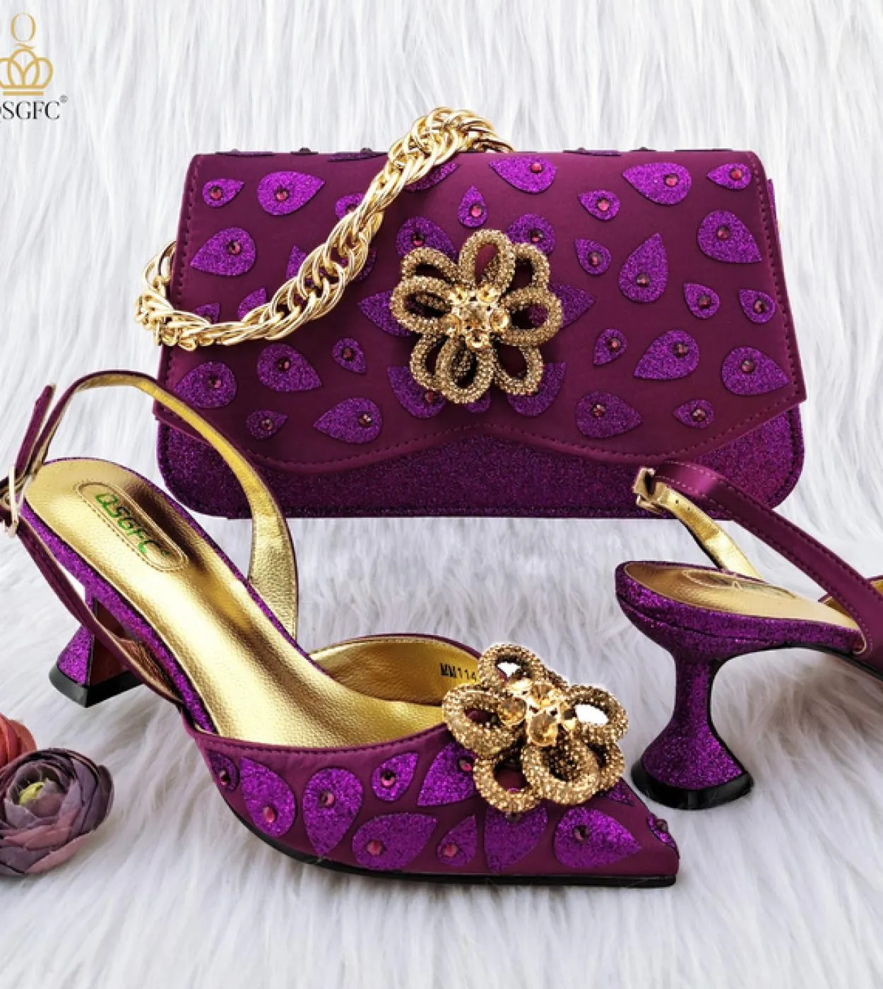 Qsgfc 2023 Borsa a mano da donna in stile classico abbinata a tacchi alti Set di scarpe e borsa per la festa nuziale africana