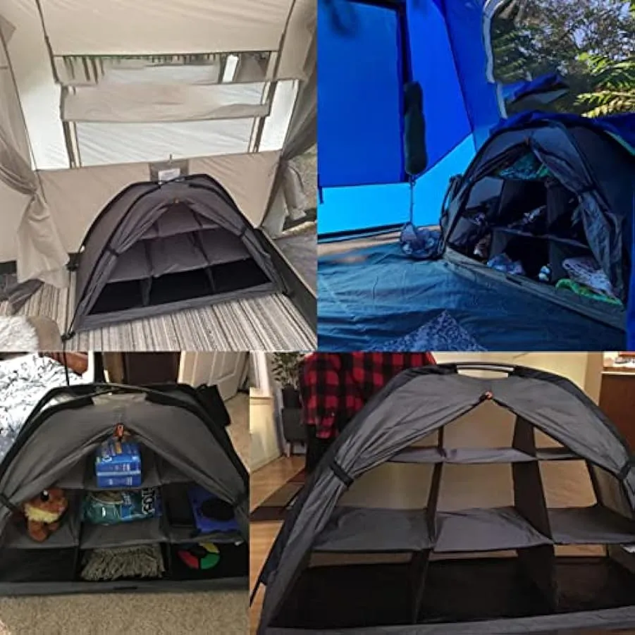 RANRAO Organizzatore per tenda da campeggio, organizer per scarpe da campeggio, 9 ripiani, pieghevole, per accessori per tende, 