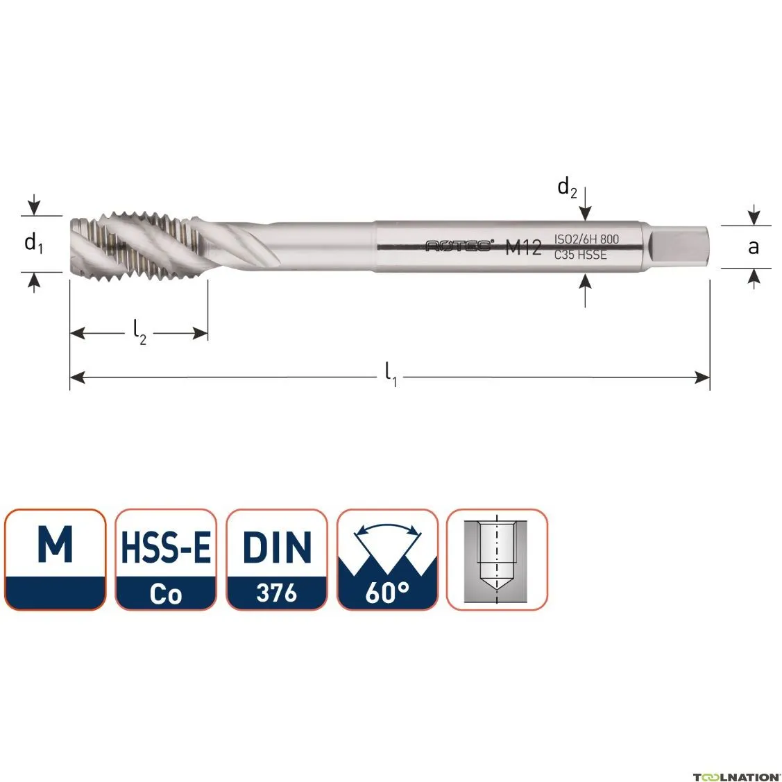 Rotec 330.1800C HSS-E 800 maschiatura a macchina BL DIN 376C/40° M18x2,5