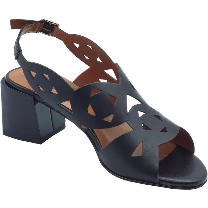 Sandali Beige da Donna in Pelle laserata con Tacco