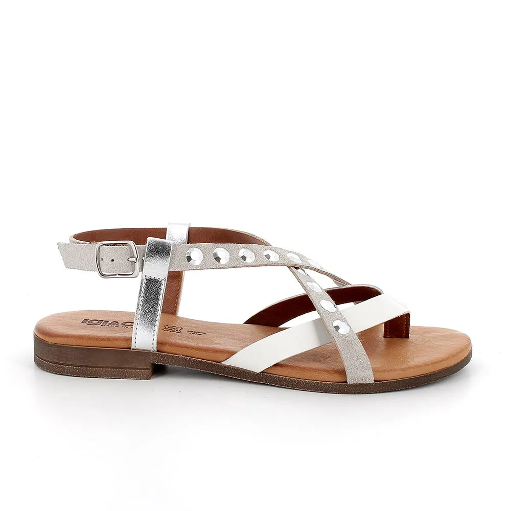 Sandali con infradito in pelle da donna perla