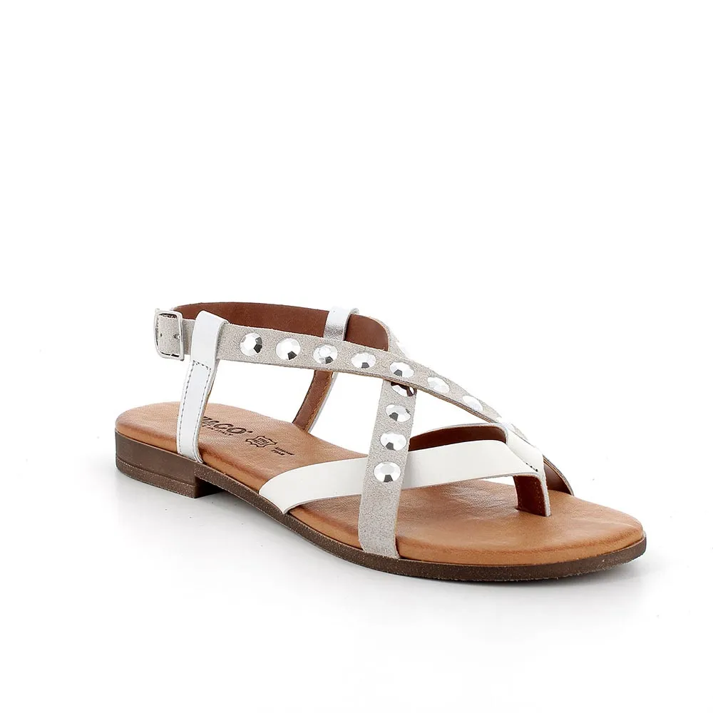 Sandali con infradito in pelle da donna perla