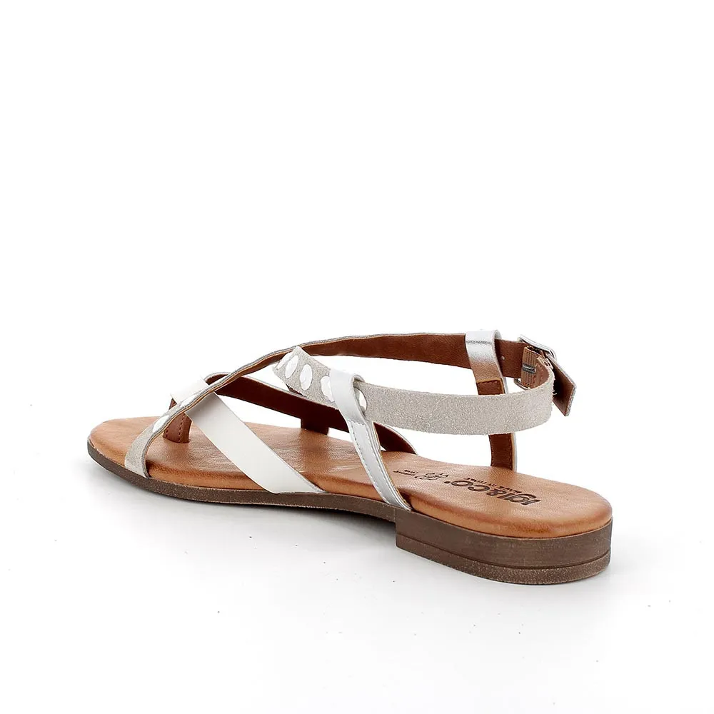 Sandali con infradito in pelle da donna perla