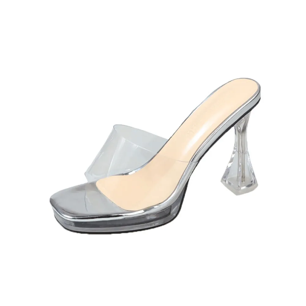 Sandali con tacco alto trasparenti di nuovo stile estivo per donna con punta quadrata Piattaforma impermeabile alla moda Tacco a