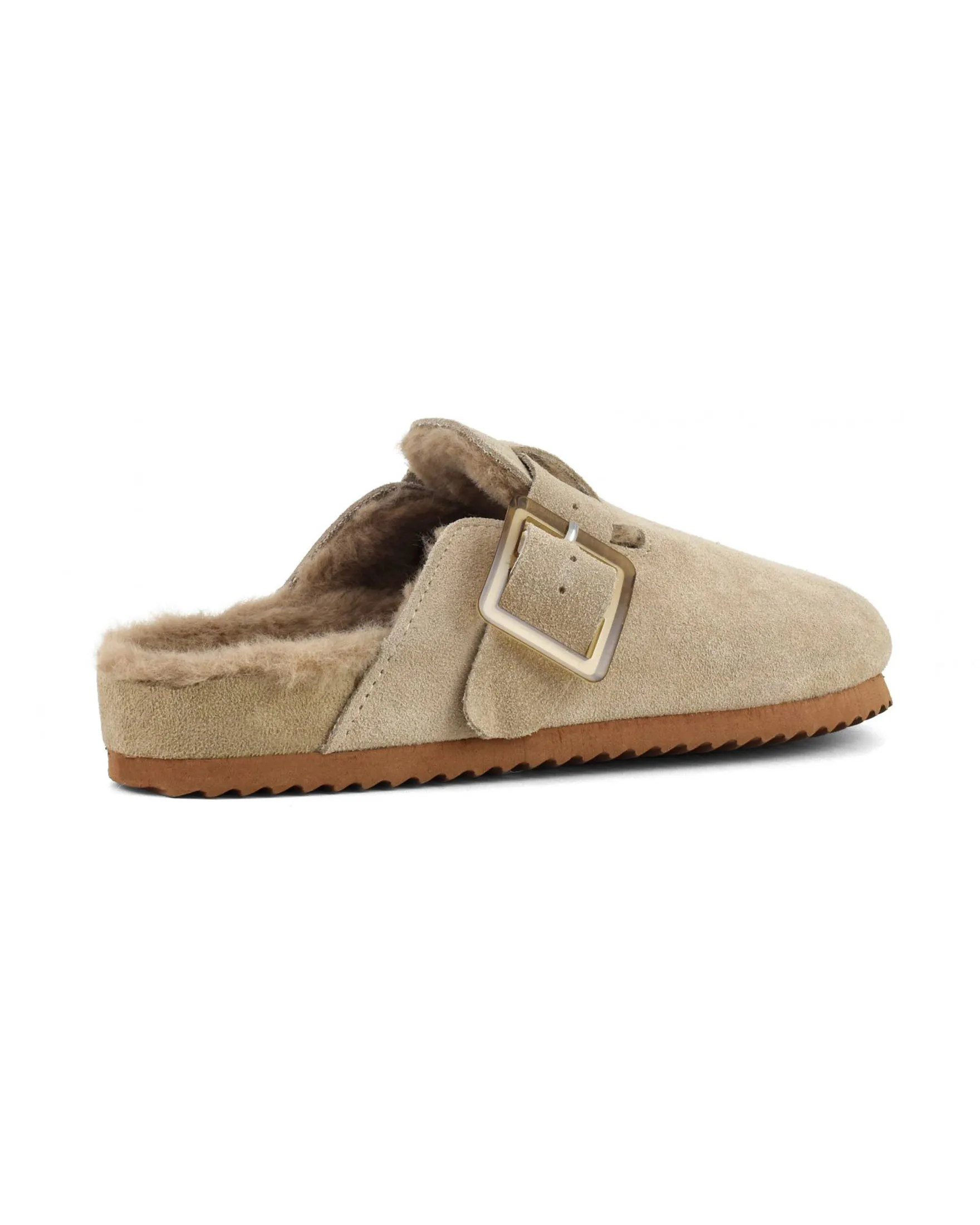 Sandalo beige in suede con interno in shearling tono su tono