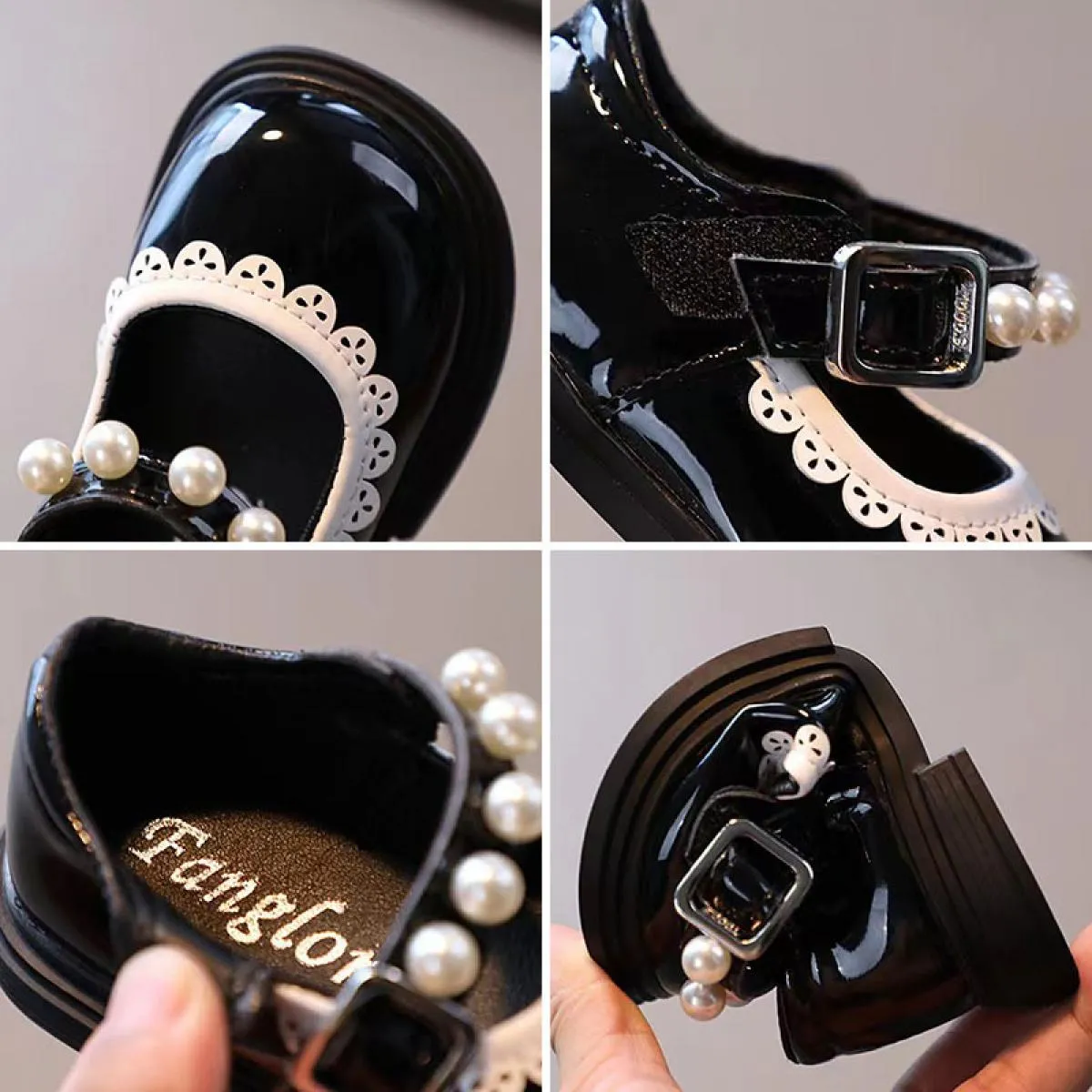 Scarpe da bambina New School Primavera Estate Bambina Scarpe con punta tonda in vernice brillante Principessa con bordo floreale