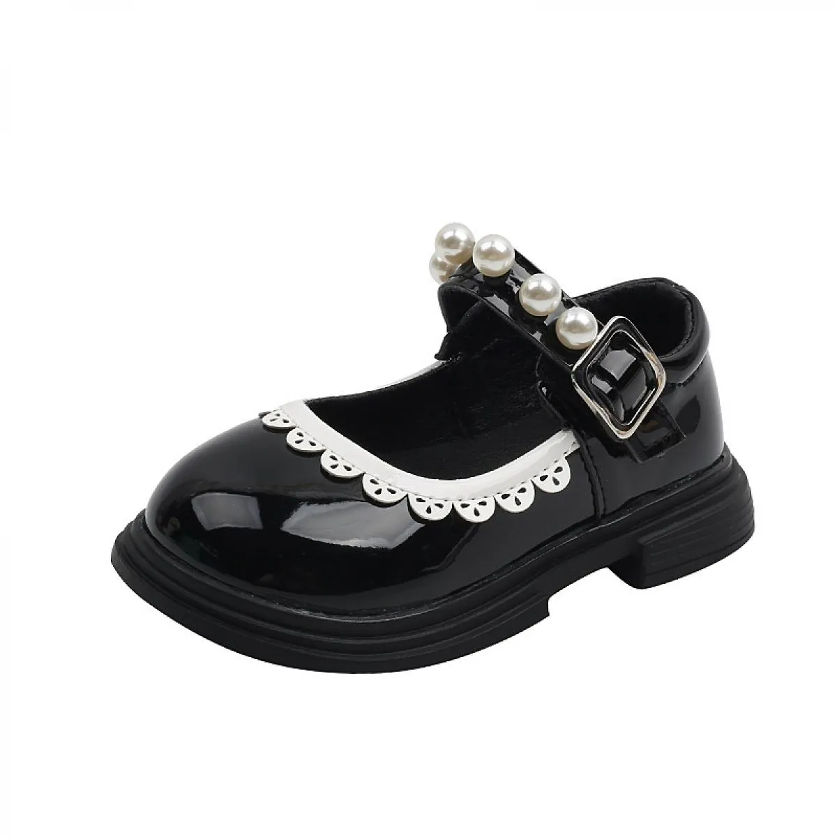 Scarpe da bambina New School Primavera Estate Bambina Scarpe con punta tonda in vernice brillante Principessa con bordo floreale