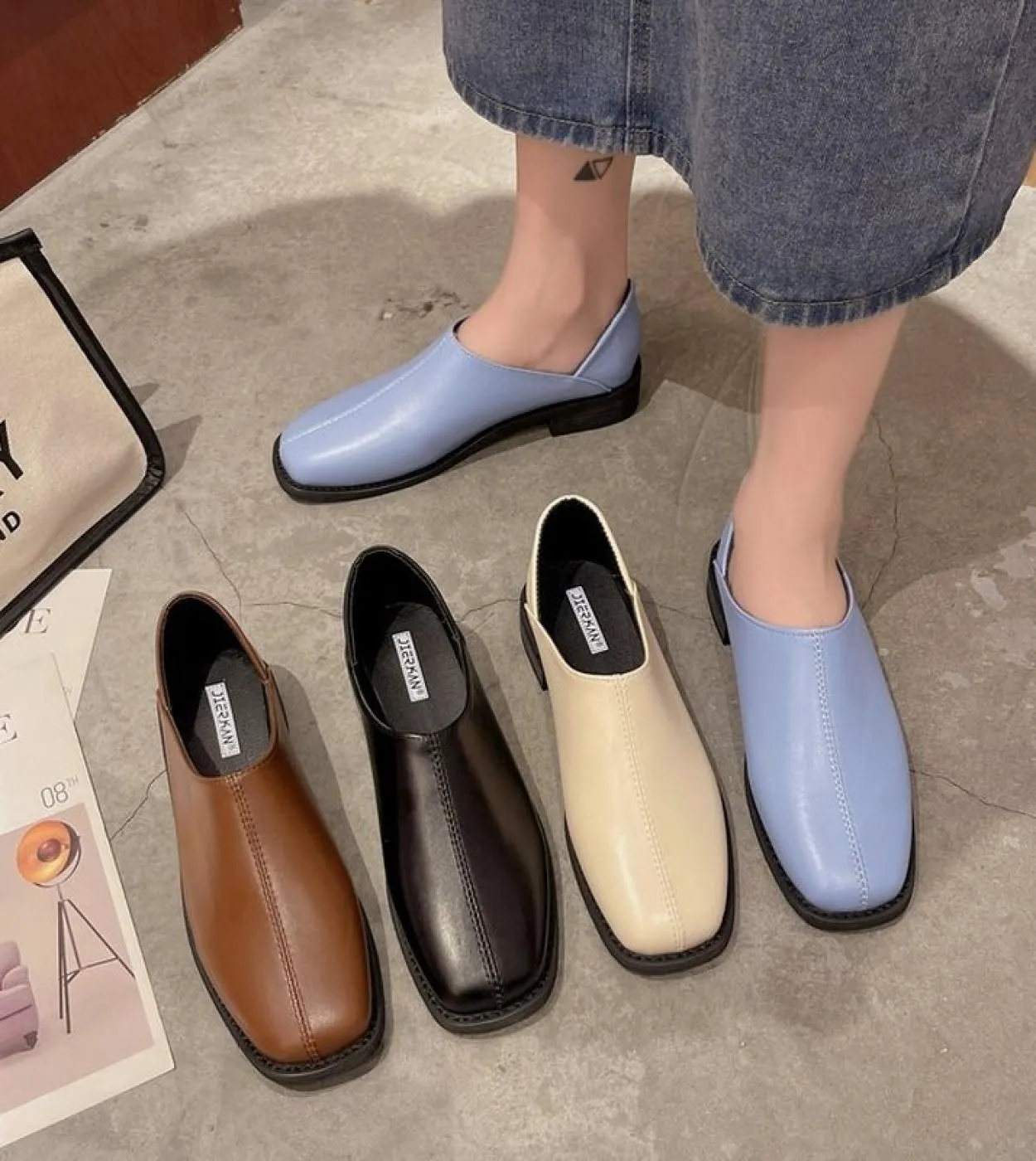 Scarpe Donna 2022 Nuovo Stile Stile Britannico Punta Quadrata Piccole Scarpe di Cuoio Retro Scarpe Basse Donne Zapatos Para Muje