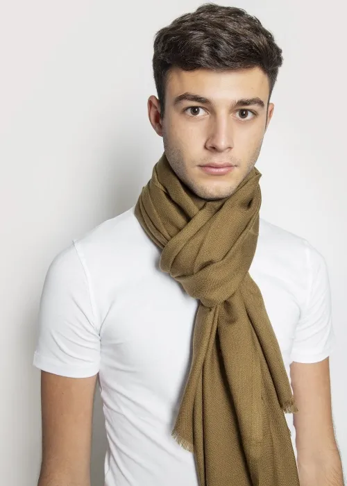 Sciarpa in cashmere e seta kaki