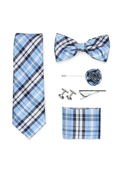 Set completo design classico glencheck azzurro perla bianco