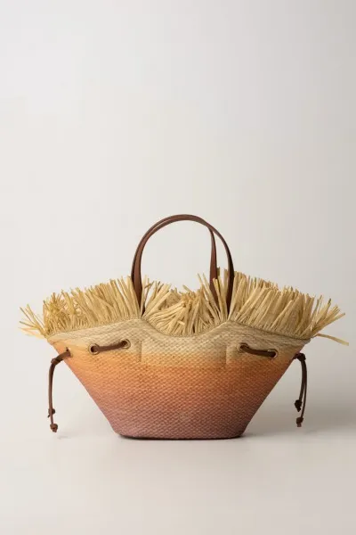 Shopper bag multicolor con frange FUCSIA/ARANCIONE/NATURALE