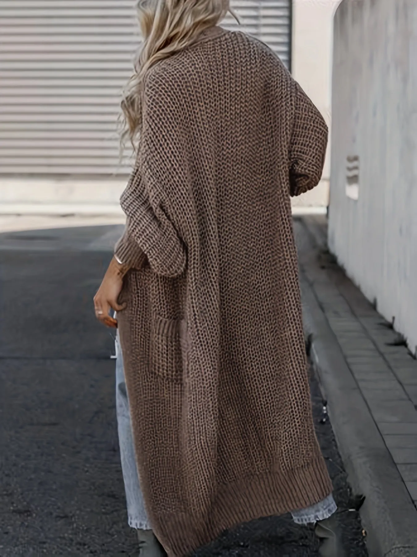 Solido Cardigan Con Tasca Frontale Aperta, Maglione Lungo A Maniche Lunghe Casual Per Autunno E Inverno, Abbigliamento Da Donna