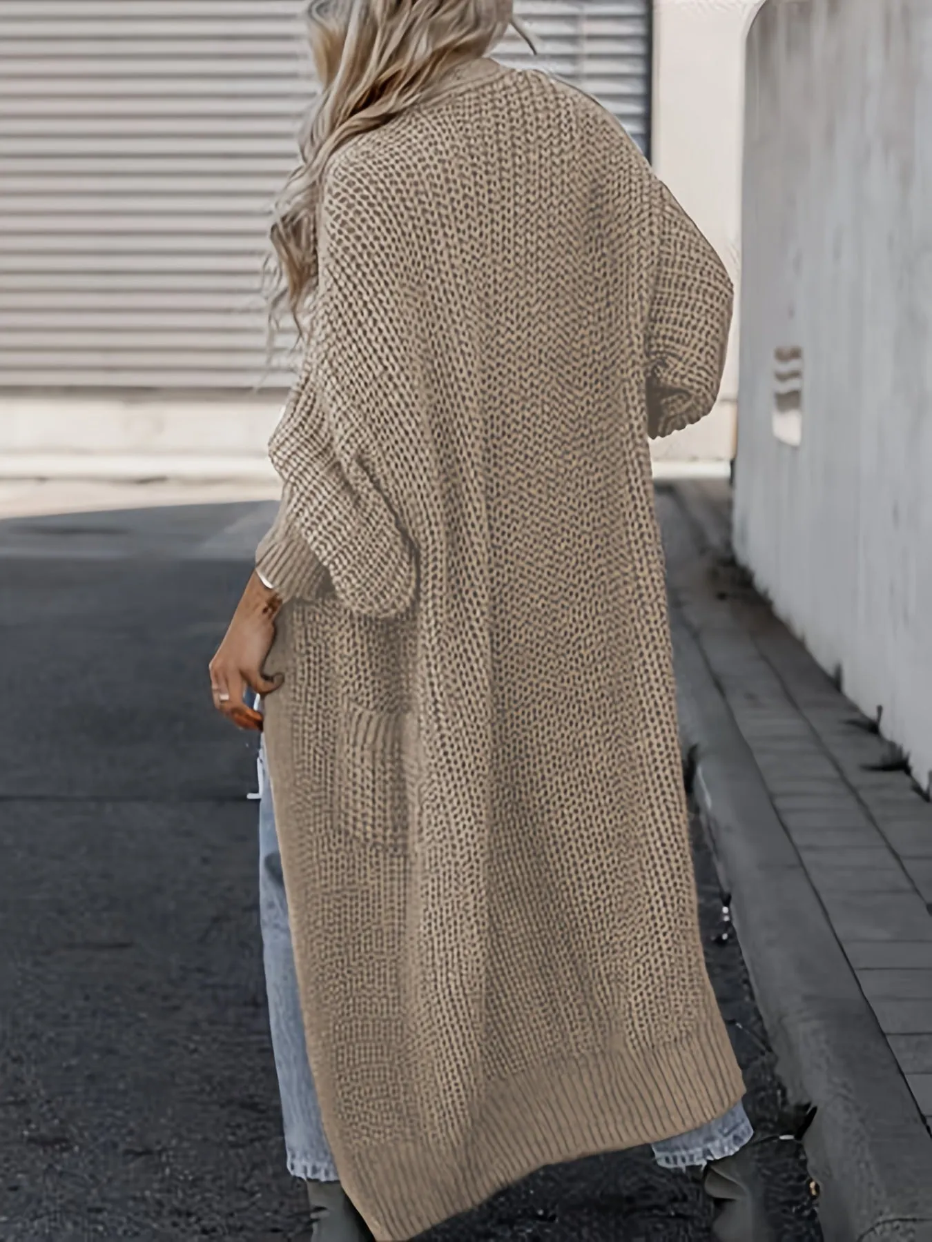 Solido Cardigan Con Tasca Frontale Aperta, Maglione Lungo A Maniche Lunghe Casual Per Autunno E Inverno, Abbigliamento Da Donna