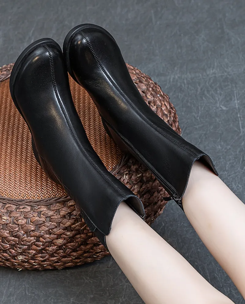 Stivali Autunno e Inverno Nuovo stile Stivali in pelle da donna in vera pelle Tacco spesso lavato Primo strato Morbida pelle bov