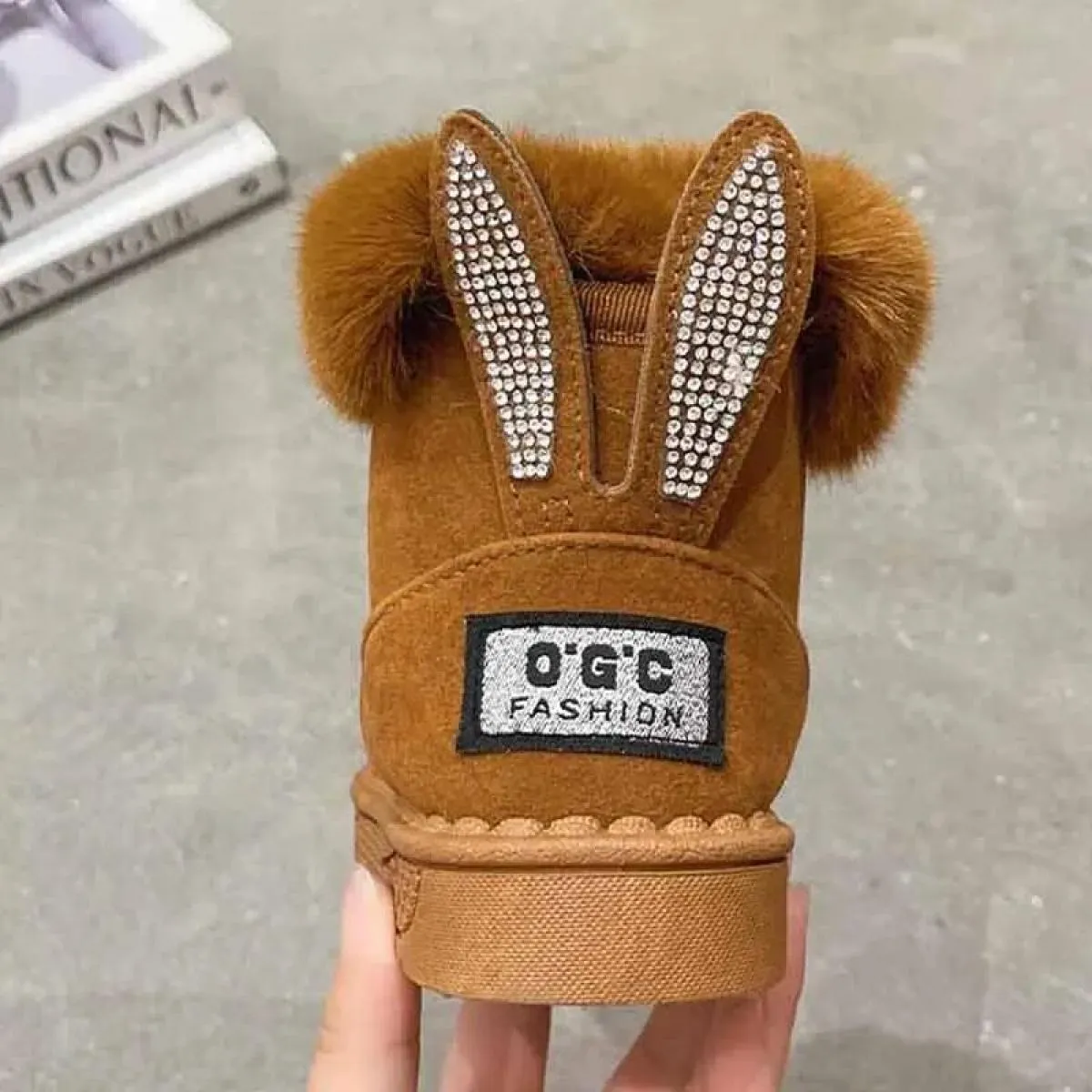 Stivali da neve per bambini con coniglio Nuove scarpe invernali in cotone caldo e morbido per bambini 2024 con stivali in pelle