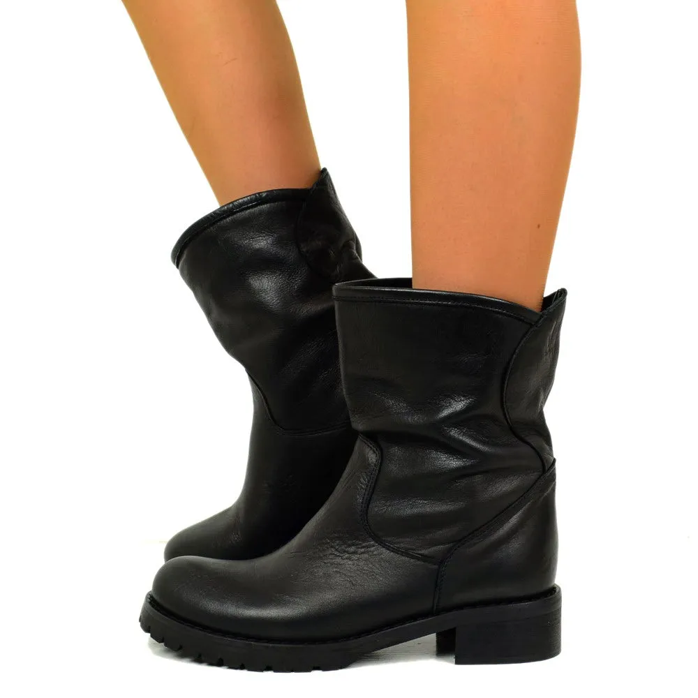 Stivali Donna Biker Neri Classici in Pelle Made in Italy