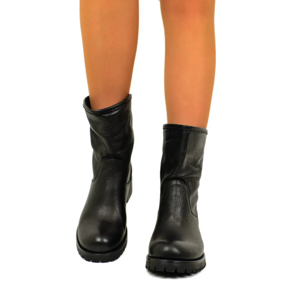 Stivali Donna Biker Neri Classici in Pelle Made in Italy