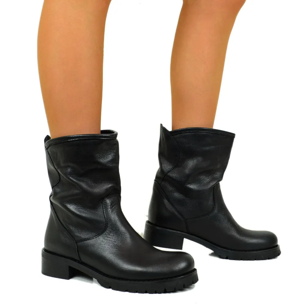 Stivali Donna Biker Neri Classici in Pelle Made in Italy