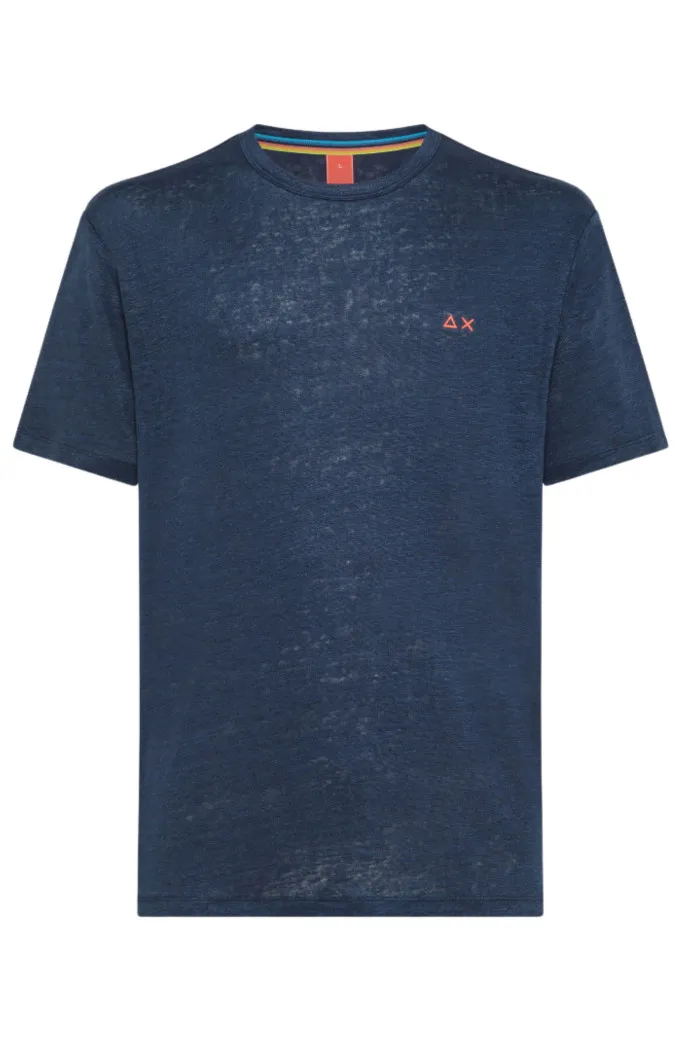 SUN 68 T-SHIRT LINEN SOLID S/S NAVY BLUE