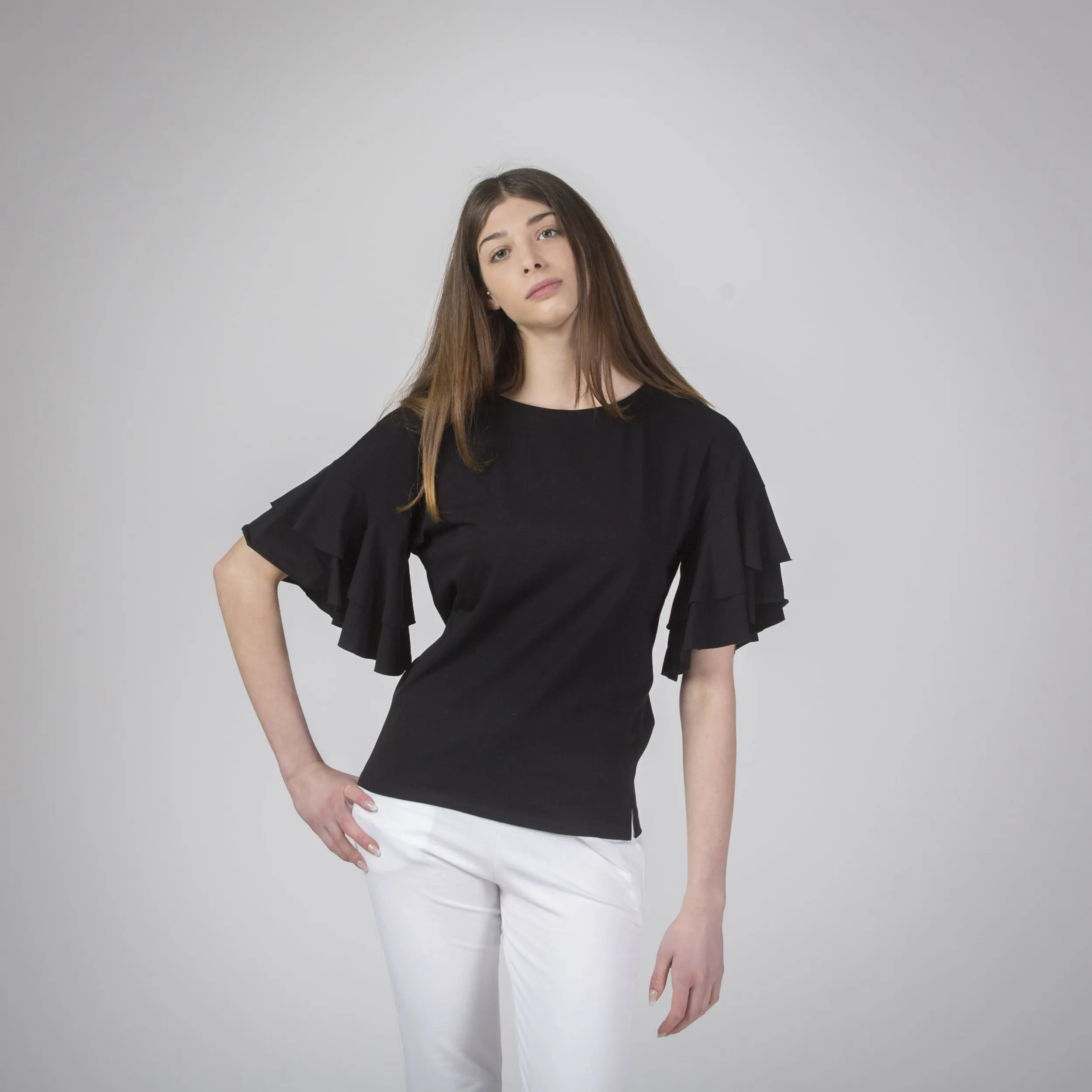 T-shirt a mezza manica con rouches