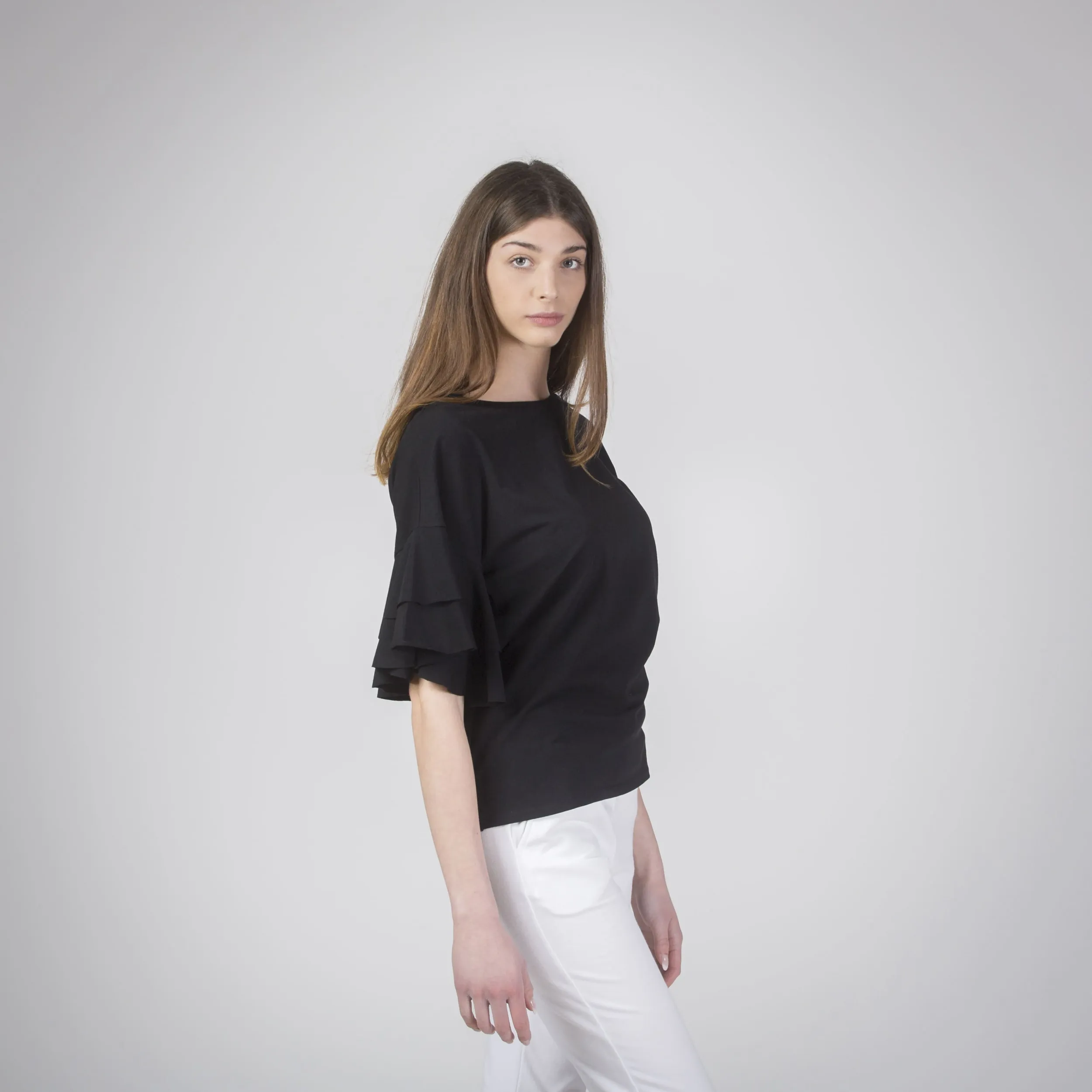 T-shirt a mezza manica con rouches