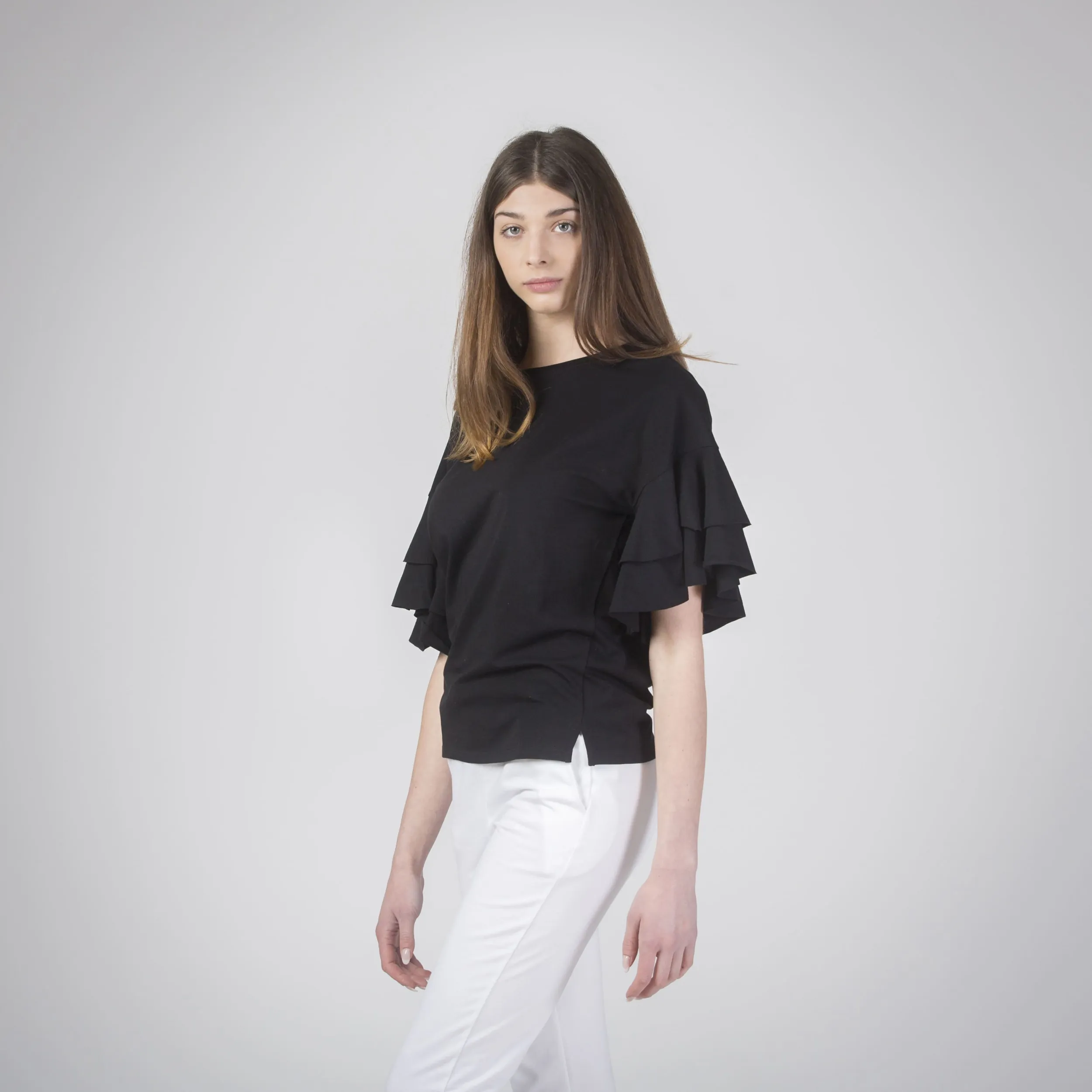 T-shirt a mezza manica con rouches