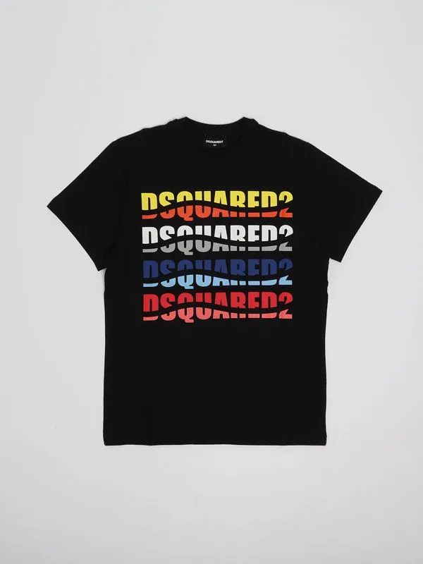 T-shirt bambino Dsquared2 con logo all over Nero